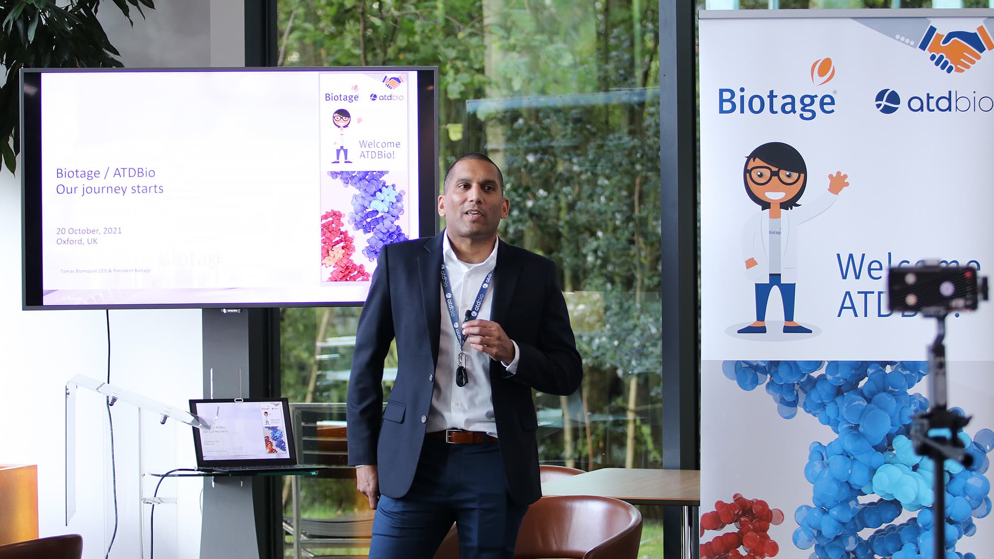 Tom Brown announcing acquisition of ATDBio by Biotage AB